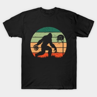 Bigfoot Sasquatch Playing Basketball Vintage Sunset Sport T-Shirt